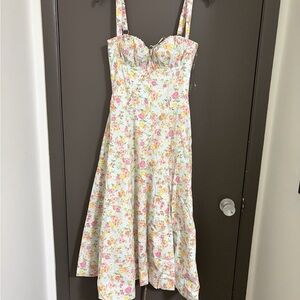 House of CB Carmen Floral Lace-Up Sundress in Pink and Yellow